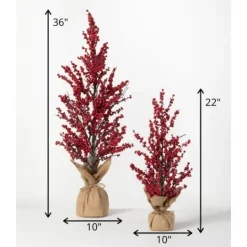 Kirkland's Home Christmas Red Berry Burlap Trees, Set Of 2- Trees & Topiaries