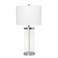 Kirkland's Home Clear Glass And Nickel Cylindrical Table Lamp- Table Lamps