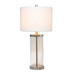 Kirkland's Home Clear Glass And Nickel Cylindrical Table Lamp- Table Lamps