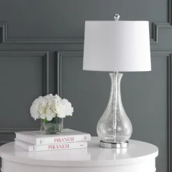 Kirkland's Home Clear Glass And Silver Metal Base Table Lamp- Table Lamps