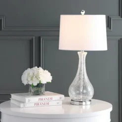 Kirkland's Home Clear Glass And Silver Metal Base Table Lamp- Table Lamps