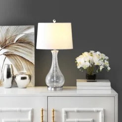 Kirkland's Home Clear Glass And Silver Metal Base Table Lamp- Table Lamps