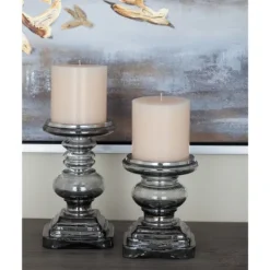 Kirkland's Home Clear Glass Column Candle Holders, Set Of 2- Candle Holders