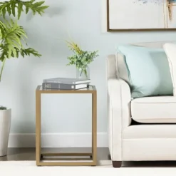 Kirkland's Home Clear Glass Top Metal Base Accent Table- Accent & End Tables