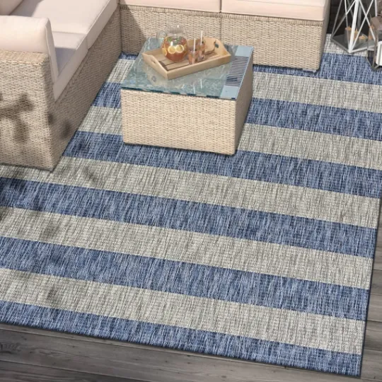 Kirkland's Home Coastal Stripes Outdoor Area Rug, 7X9- Outdoor Rugs