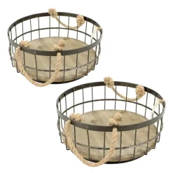 Kirkland's Home Coastal Wire And Wood Baskets, Set Of 2- Baskets & Boxes
