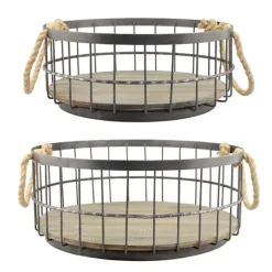 Kirkland's Home Coastal Wire And Wood Baskets, Set Of 2- Baskets & Boxes