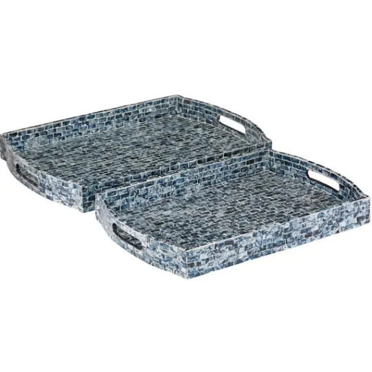 Kirkland's Home Coastal Wood And Oyster Shell Trays, Set Of 2- Decorative Trays