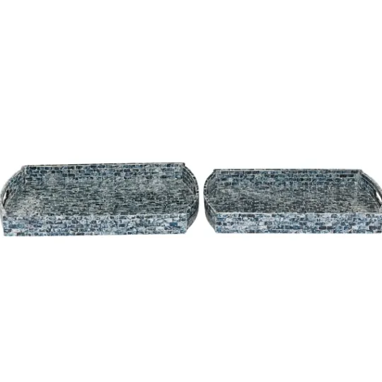 Kirkland's Home Coastal Wood And Oyster Shell Trays, Set Of 2- Decorative Trays
