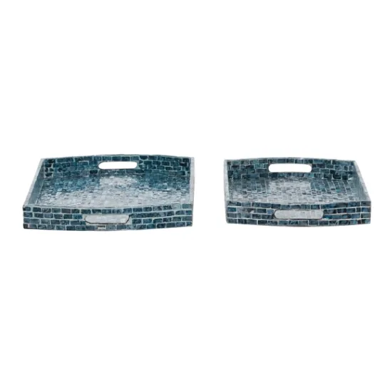 Kirkland's Home Coastal Wood And Oyster Shell Trays, Set Of 2- Decorative Trays