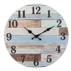 Kirkland's Home Coastal Worn Blue And White Wooden Wall Clock- Clocks