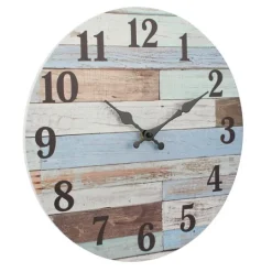 Kirkland's Home Coastal Worn Blue And White Wooden Wall Clock- Clocks