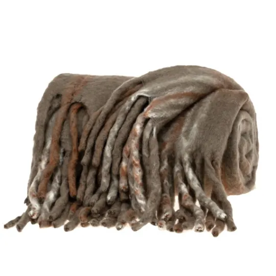 Kirkland's Home Coffee Hand Loomed Throw With Tassels- Blankets & Throws