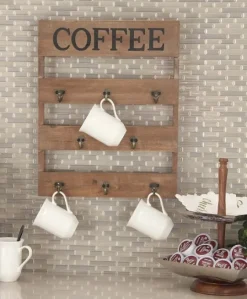 Kirkland's Home Coffee Metal And Wood Plank Wall Hooks- Hooks
