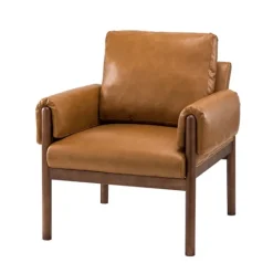 Kirkland's Home Cognac Faux Leather And Wood Accent Chair- Accent Chairs