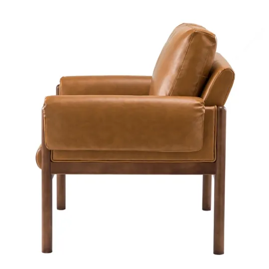 Kirkland's Home Cognac Faux Leather And Wood Accent Chair- Accent Chairs