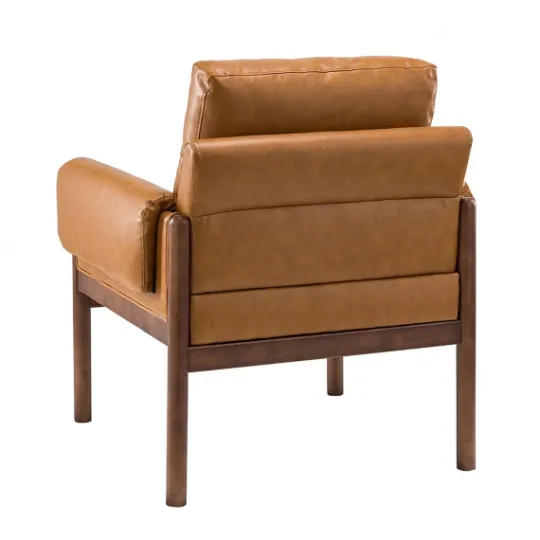 Kirkland's Home Cognac Faux Leather And Wood Accent Chair- Accent Chairs