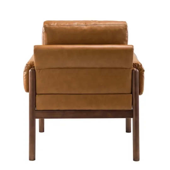 Kirkland's Home Cognac Faux Leather And Wood Accent Chair- Accent Chairs