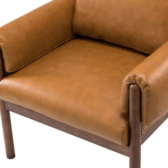 Kirkland's Home Cognac Faux Leather And Wood Accent Chair- Accent Chairs