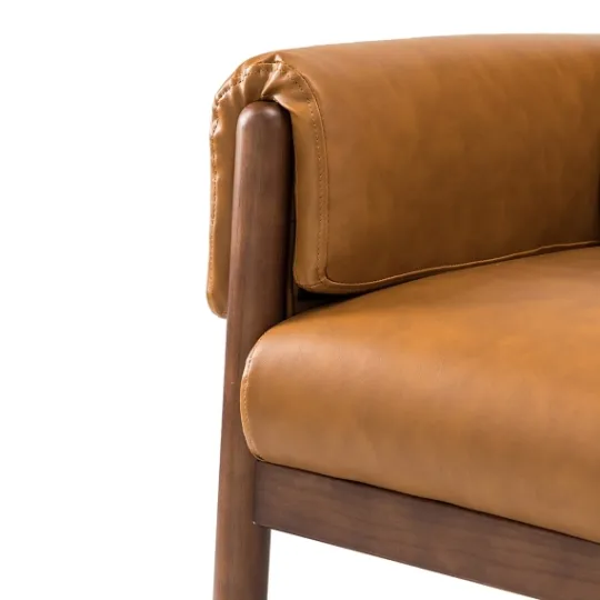 Kirkland's Home Cognac Faux Leather And Wood Accent Chair- Accent Chairs