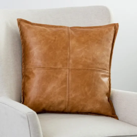 Kirkland's Home Cognac Faux Leather Throw Pillow- Pillows