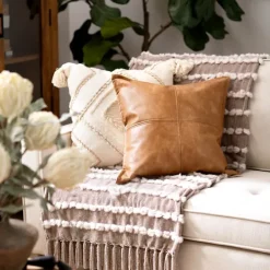 Kirkland's Home Cognac Faux Leather Throw Pillow- Pillows