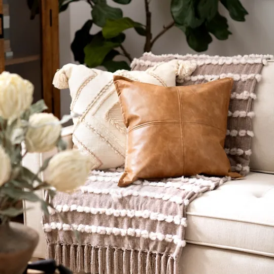 Kirkland's Home Cognac Faux Leather Throw Pillow- Pillows