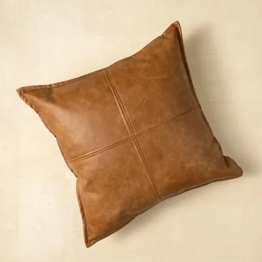 Kirkland's Home Cognac Faux Leather Throw Pillow- Pillows