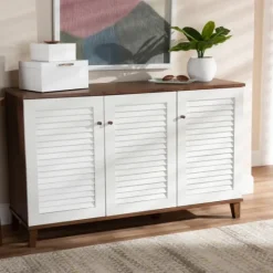 Kirkland's Home Collier Two-Tone 3-Door Shoe Storage Cabinet- Entryway Furniture