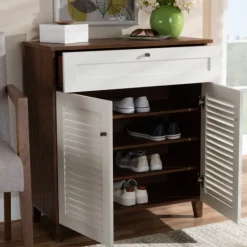 Kirkland's Home Collier Two-Tone Drawer Shoe Storage Cabinet- Entryway Furniture