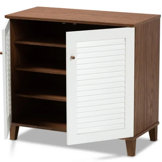 Kirkland's Home Collier Two-Tone Slatted Shoe Storage Cabinet- Entryway Furniture