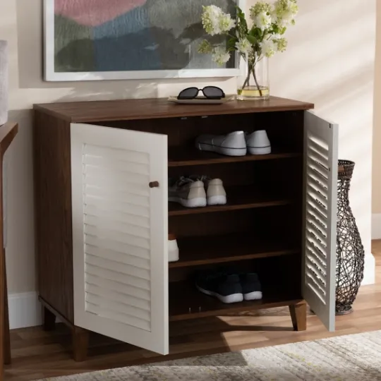 Kirkland's Home Collier Two-Tone Slatted Shoe Storage Cabinet- Entryway Furniture
