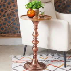 Kirkland's Home Copper Plated Accent Table With Mango Wood Top- Accent & End Tables