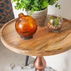 Kirkland's Home Copper Plated Accent Table With Mango Wood Top- Accent & End Tables