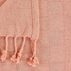 Kirkland's Home Coral Checkered Weave Fringe Throw- Blankets & Throws