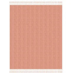 Kirkland's Home Coral Checkered Weave Fringe Throw- Blankets & Throws