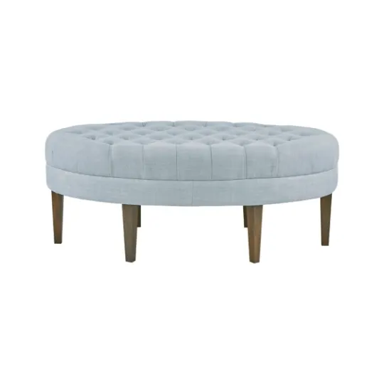 Kirkland's Home Cory Tufted Dusty Linen Ottoman- Benches & Ottomans