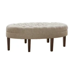 Kirkland's Home Cory Tufted Natural Linen Ottoman- Benches & Ottomans