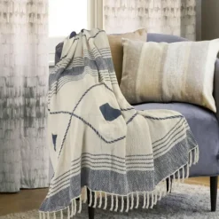 Kirkland's Home Cotton Diamond Geometric Fringe Throw- Blankets & Throws