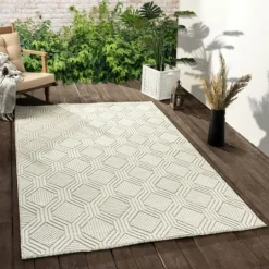 Kirkland's Home Cream And Blue Geo Indoor/Outdoor Area Rug, 7X9- Outdoor Rugs