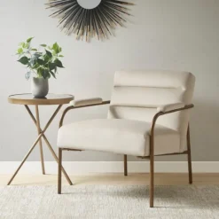 Kirkland's Home Cream And Gold Channeled Accent Chair- Accent Chairs