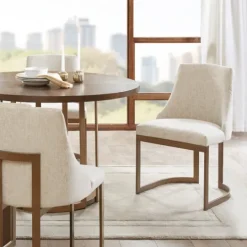 Kirkland's Home Cream And Gold Modern Dining Chairs, Set Of 2- Dining Chairs