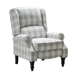 Kirkland's Home Cream And Gray Plaid Traditional Recliner- Accent Chairs