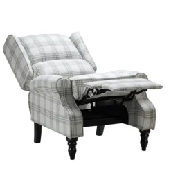 Kirkland's Home Cream And Gray Plaid Traditional Recliner- Accent Chairs