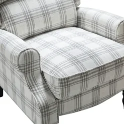 Kirkland's Home Cream And Gray Plaid Traditional Recliner- Accent Chairs