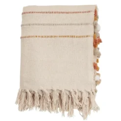 Kirkland's Home Cream And Orange Striped Throw Blanket- Blankets & Throws