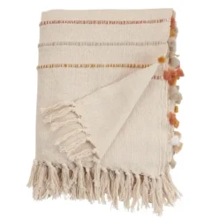 Kirkland's Home Cream And Orange Striped Throw Blanket- Blankets & Throws