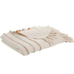 Kirkland's Home Cream And Orange Striped Throw Blanket- Blankets & Throws