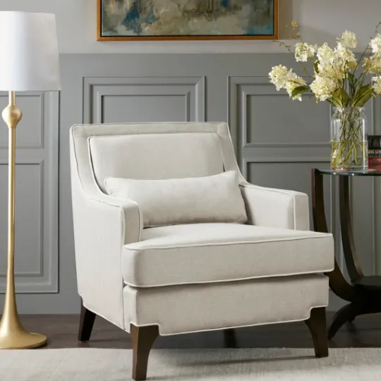 Kirkland's Home Cream And White Contrast Welting Accent Chair- Accent Chairs