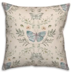 Kirkland's Home Cream Botanical Butterfly Throw Pillow- Pillows